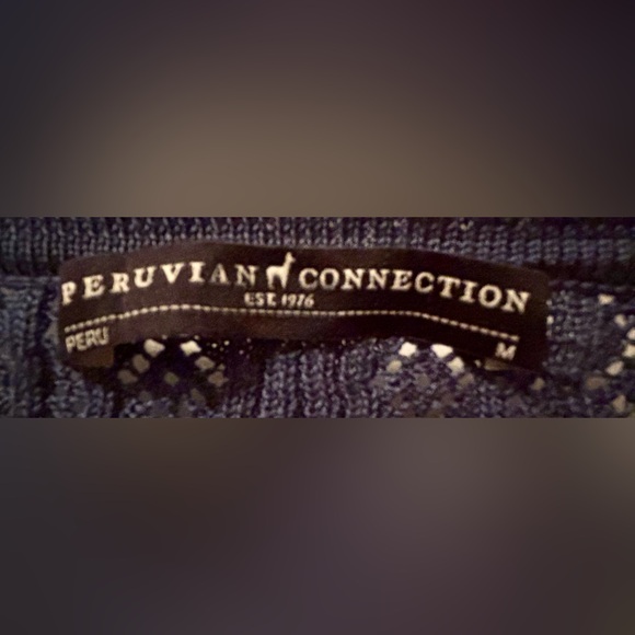 Peruvian Connection Lace Teal Blue Cropped Sweater - Picture 2 of 2